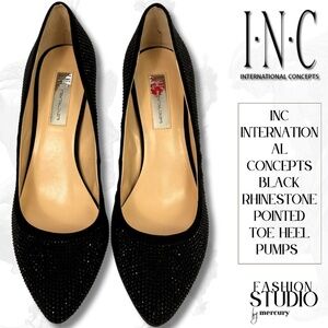 INC International Concepts Black Rhinestone Pointed Toe Heel Pumps